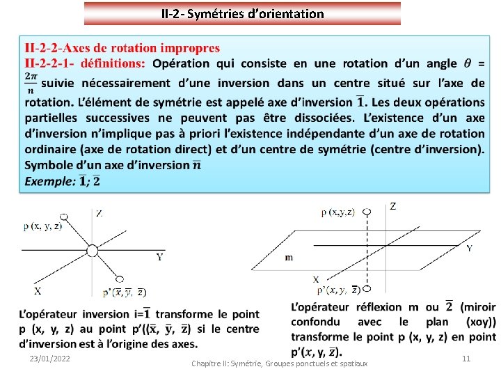 II-2 - Symétries d’orientation 23/01/2022 Chapitre II: Symétrie, Groupes ponctuels et spatiaux 11 