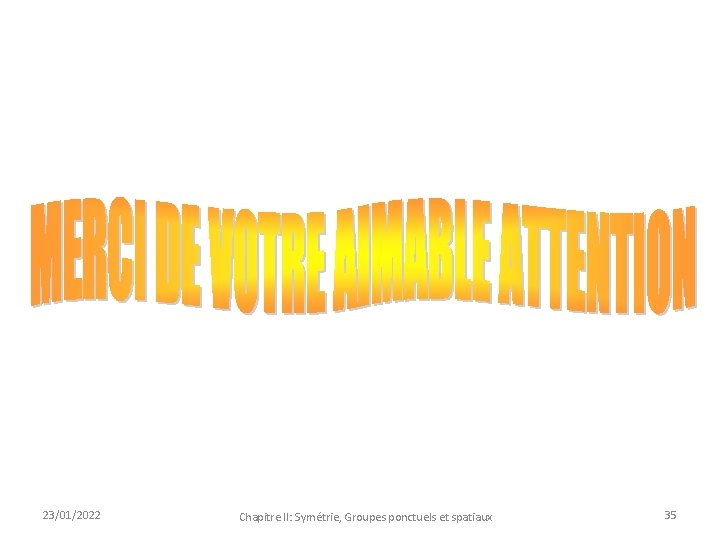 23/01/2022 Chapitre II: Symétrie, Groupes ponctuels et spatiaux 35 