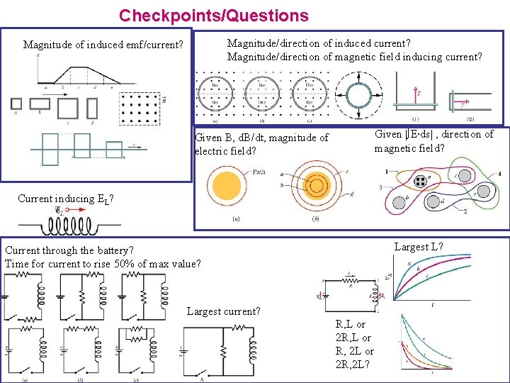 Checkpoints/Questions Magnitude/direction of induced current? Magnitude/direction of magnetic field inducing current? Magnitude of induced