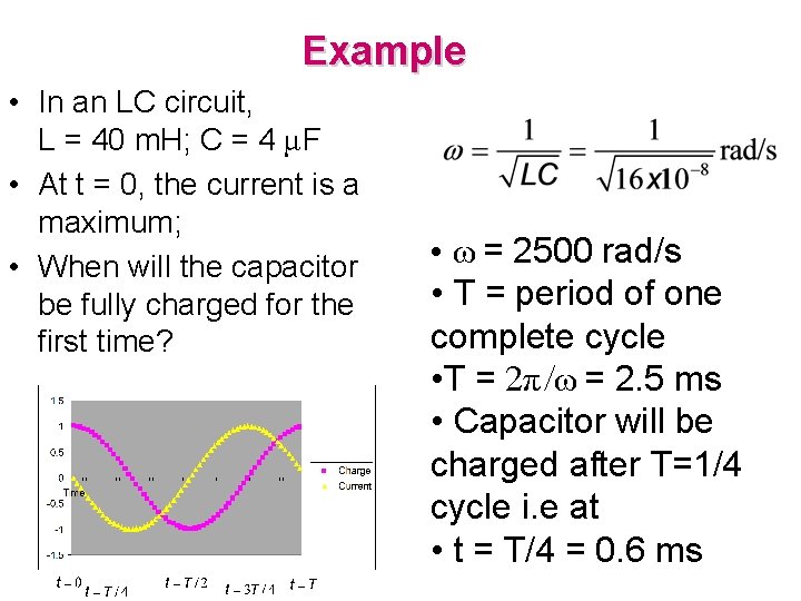 Example • In an LC circuit, L = 40 m. H; C = 4
