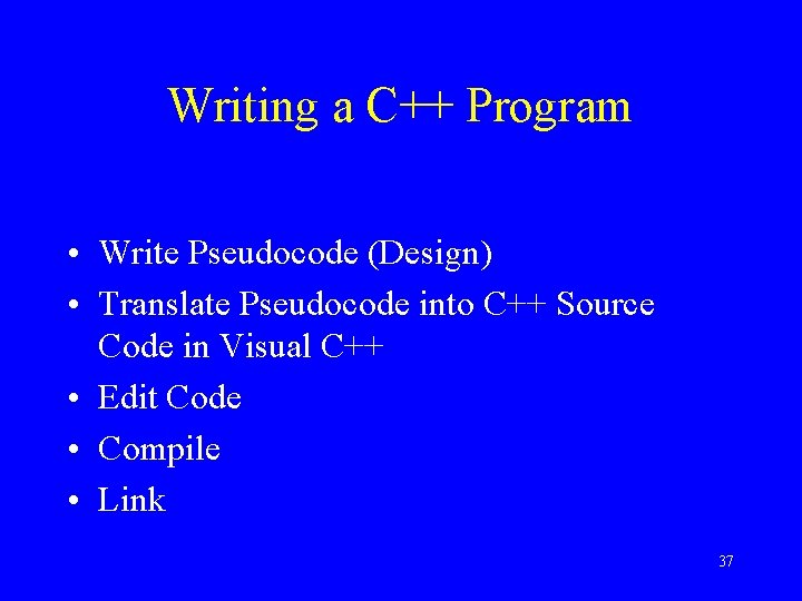 Writing a C++ Program • Write Pseudocode (Design) • Translate Pseudocode into C++ Source