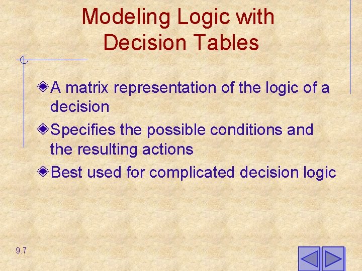 Modeling Logic with Decision Tables A matrix representation of the logic of a decision