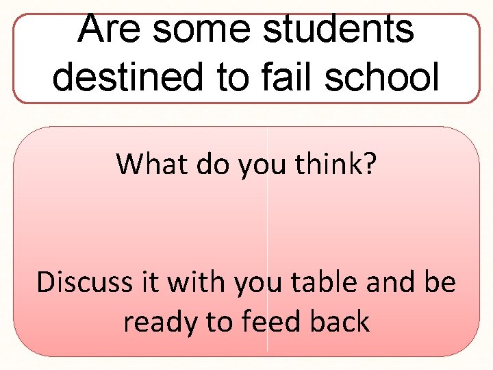 Are some students destined to fail school What do you think? Discuss it with
