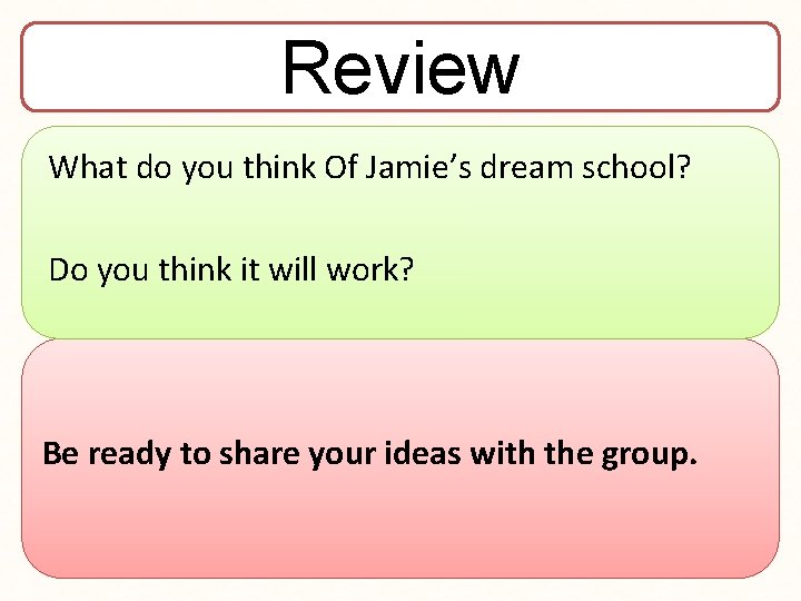 Review What do you think Of Jamie’s dream school? Do you think it will