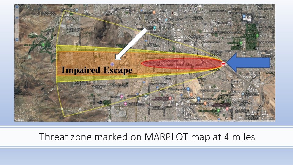 Impaired Escape Threat zone marked on MARPLOT map at 4 miles 