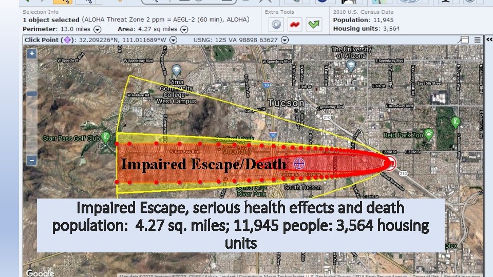 Impaired Escape/Death Impaired Escape, serious health effects and death population: 4. 27 sq. miles;