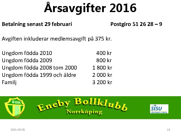 Årsavgifter 2016 Betalning senast 29 februari Postgiro 51 26 28 – 9 Avgiften inkluderar