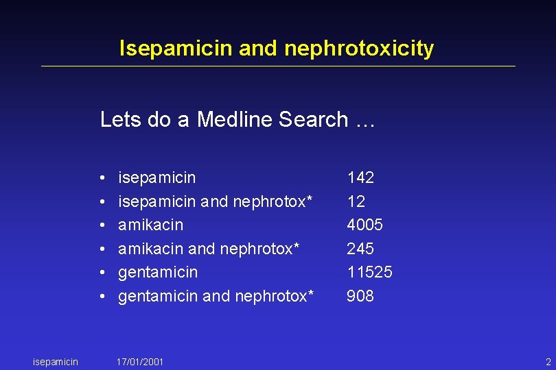 Isepamicin and nephrotoxicity Lets do a Medline Search … • • • isepamicin and