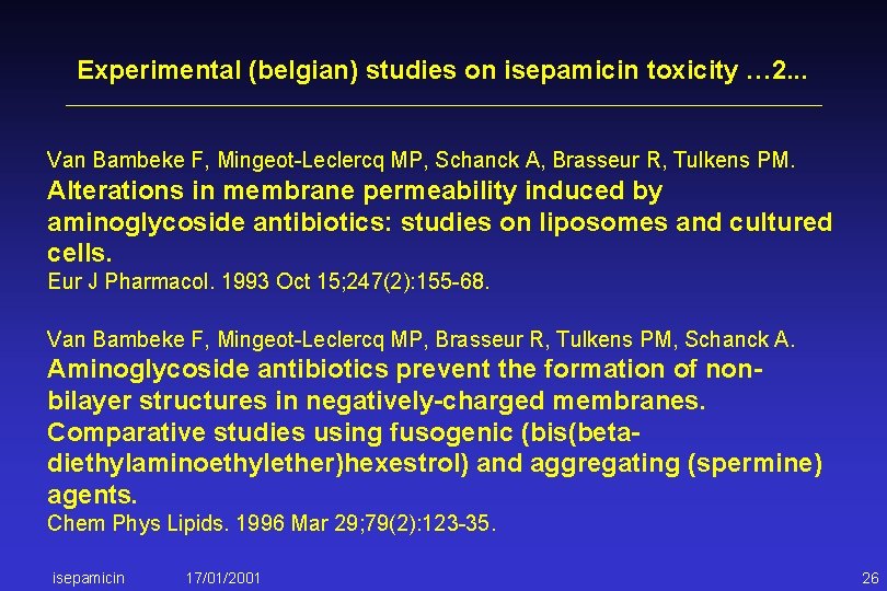 Experimental (belgian) studies on isepamicin toxicity … 2. . . Van Bambeke F, Mingeot-Leclercq