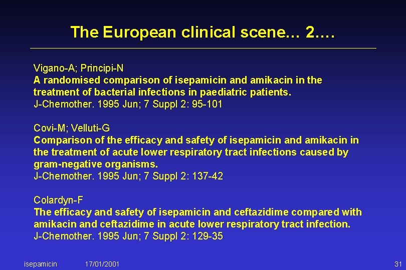 The European clinical scene… 2…. Vigano-A; Principi-N A randomised comparison of isepamicin and amikacin