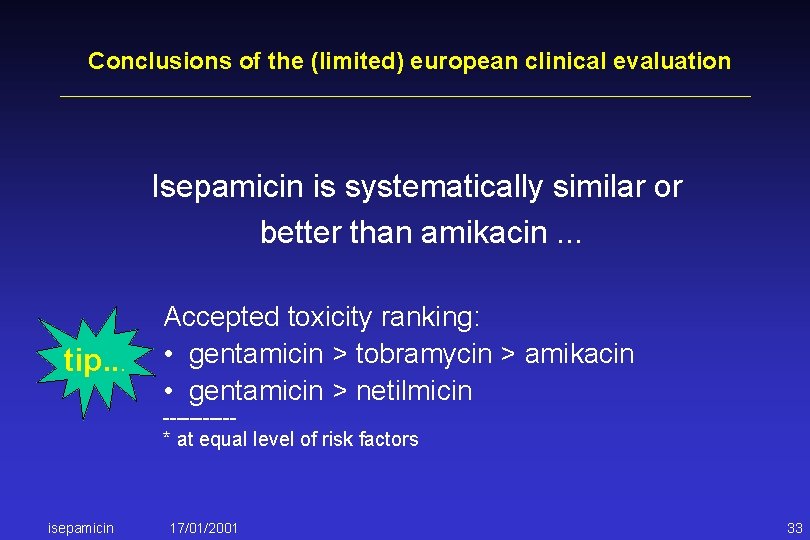 Conclusions of the (limited) european clinical evaluation Isepamicin is systematically similar or better than