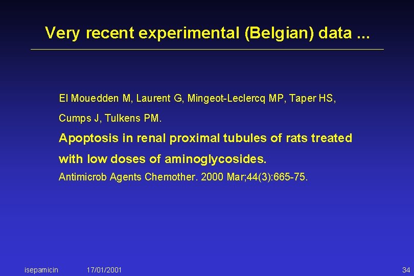 Very recent experimental (Belgian) data. . . El Mouedden M, Laurent G, Mingeot-Leclercq MP,