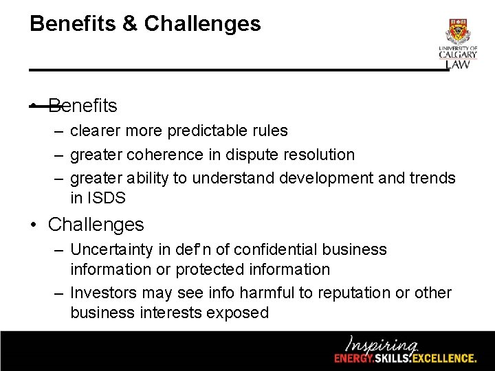 Benefits & Challenges _____________ __ • Benefits – clearer more predictable rules – greater