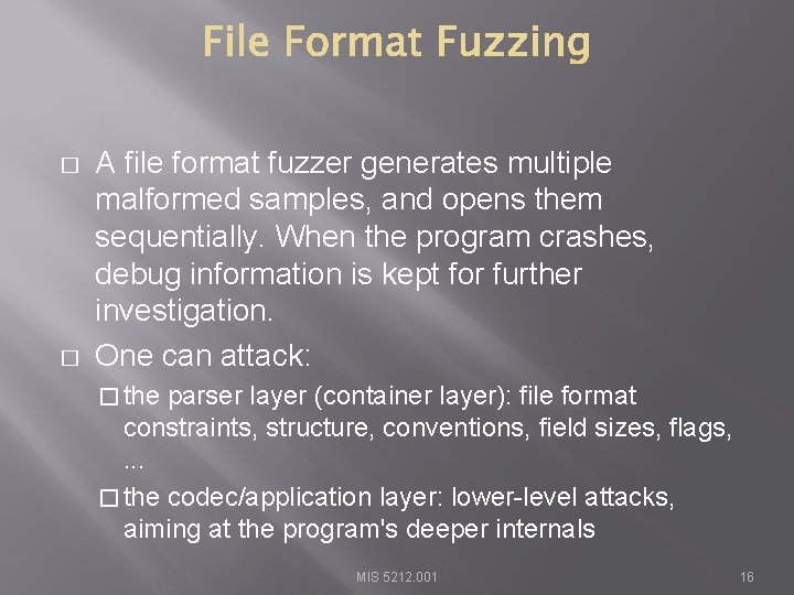 � � A file format fuzzer generates multiple malformed samples, and opens them sequentially.