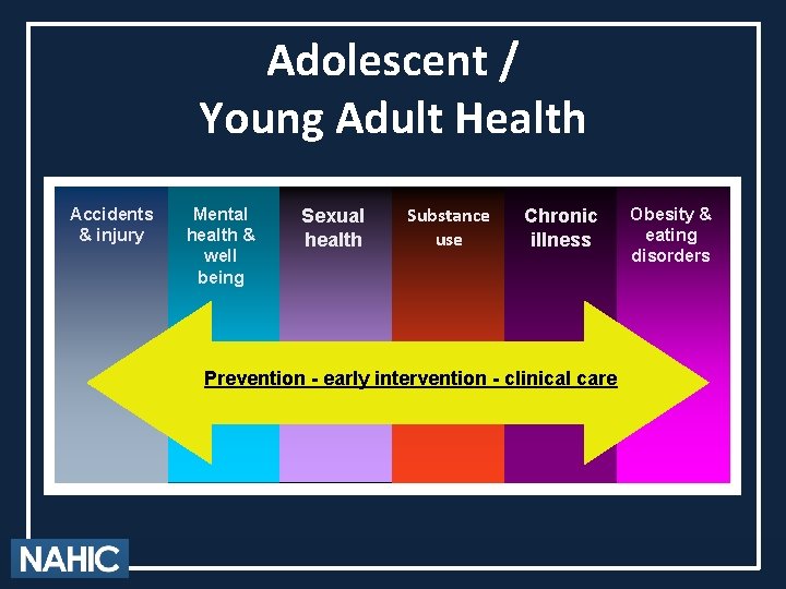 Adolescent / Young Adult Health Accidents & injury Mental health & well being Sexual