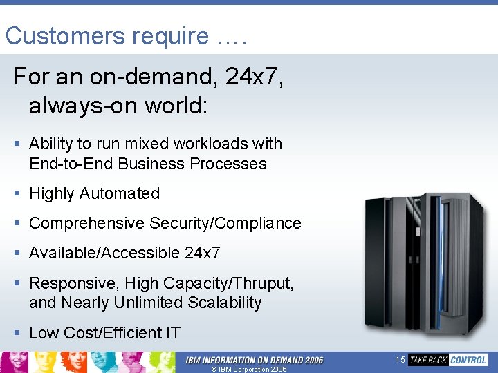 Customers require …. For an on-demand, 24 x 7, always-on world: § Ability to