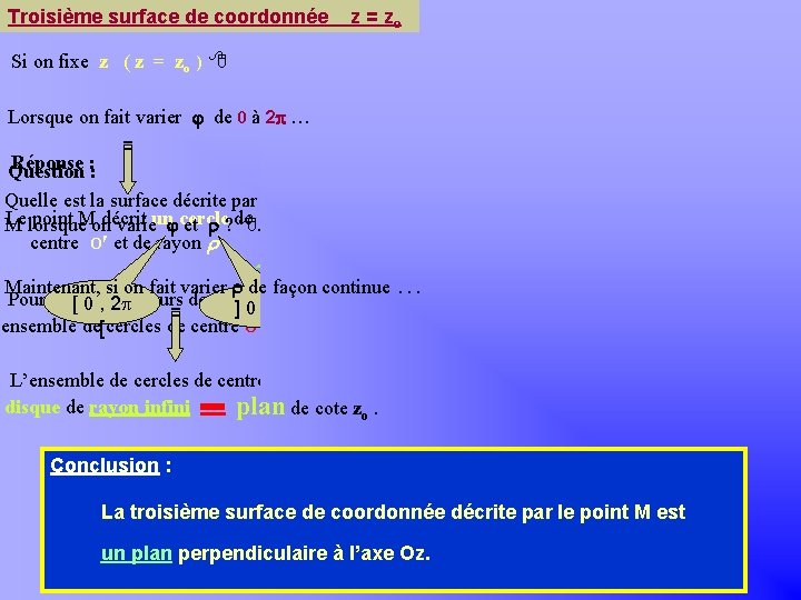 Troisième surface de coordonnée Khayar-marrakh z = zo Si on fixe z ( z