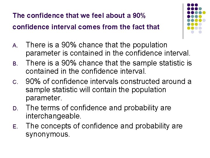 The confidence that we feel about a 90% confidence interval comes from the fact