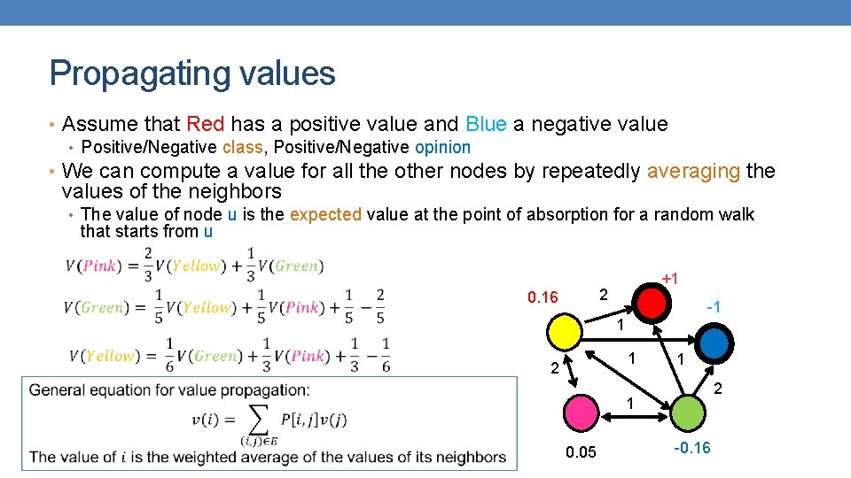 Propagating values • Assume that Red has a positive value and Blue a negative
