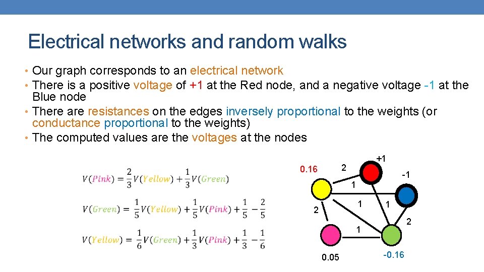 Electrical networks and random walks • Our graph corresponds to an electrical network •