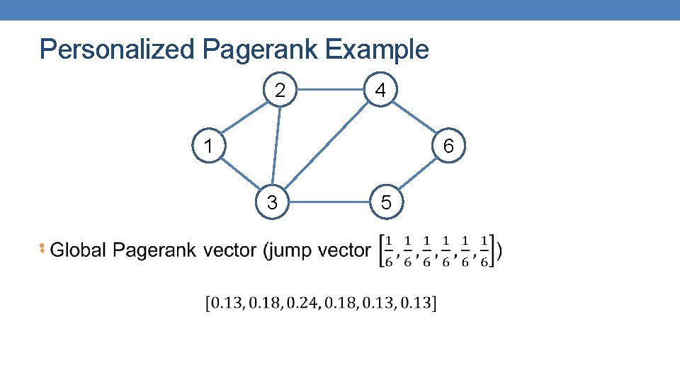 Personalized Pagerank Example 2 4 1 6 3 • 5 