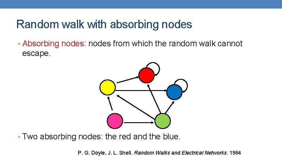 Random walk with absorbing nodes • Absorbing nodes: nodes from which the random walk