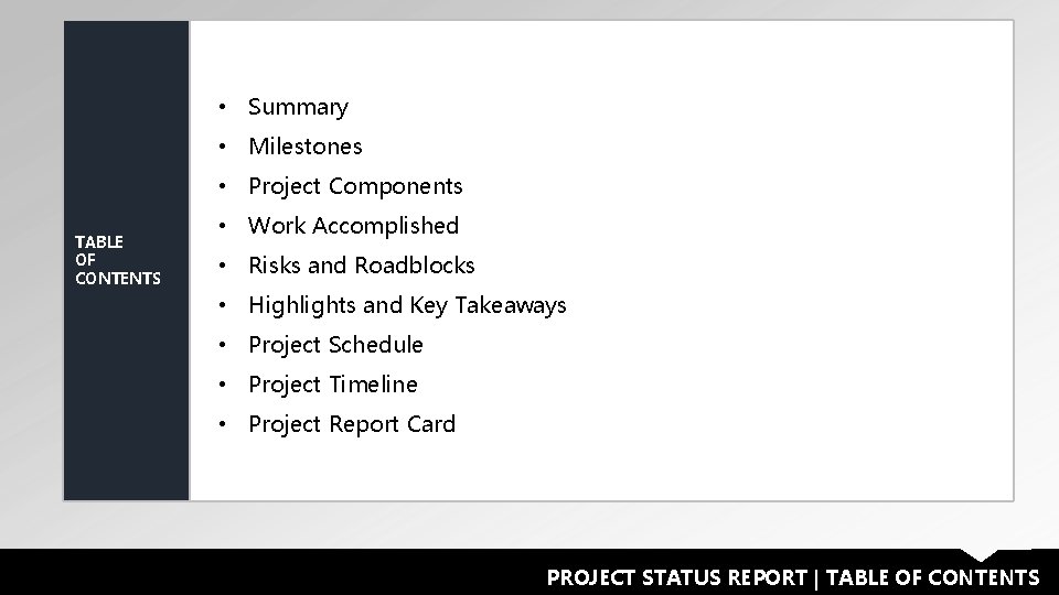 • Summary • Milestones • Project Components TABLE OF CONTENTS • Work Accomplished