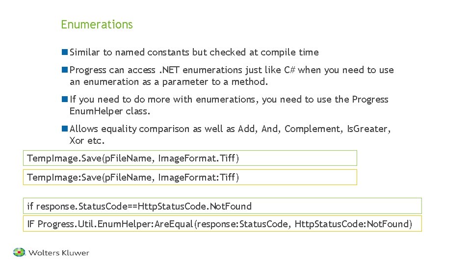 Enumerations n Similar to named constants but checked at compile time n Progress can