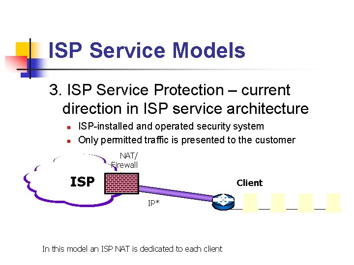 ISP Service Models 3. ISP Service Protection – current direction in ISP service architecture