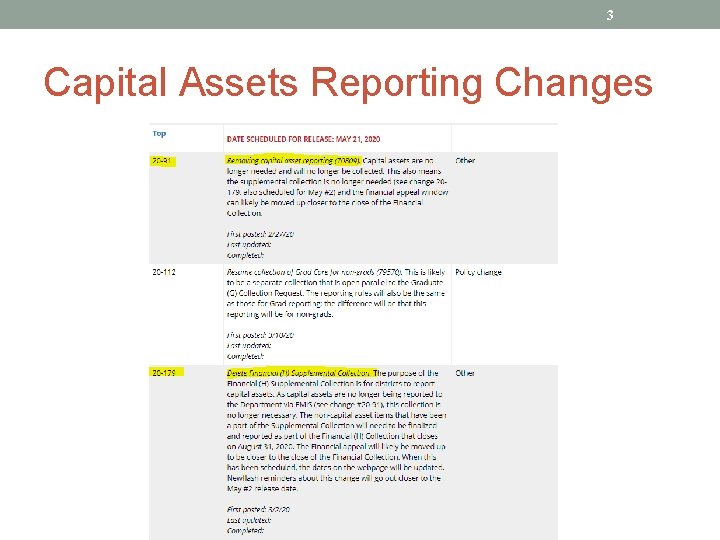 3 Capital Assets Reporting Changes 