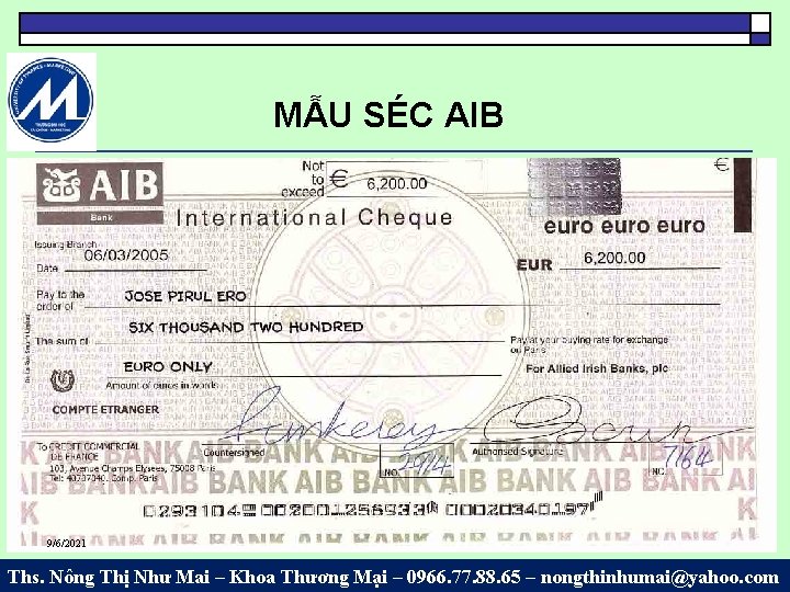 MẪU SÉC AIB 9/6/2021 Ths. Nông Thị Như Mai – Khoa Thương Mại –