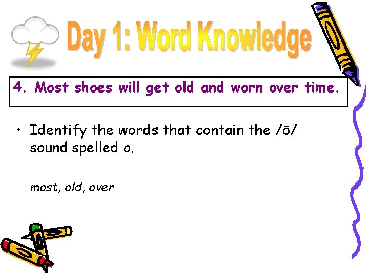 4. Most shoes will get old and worn over time. • Identify the words