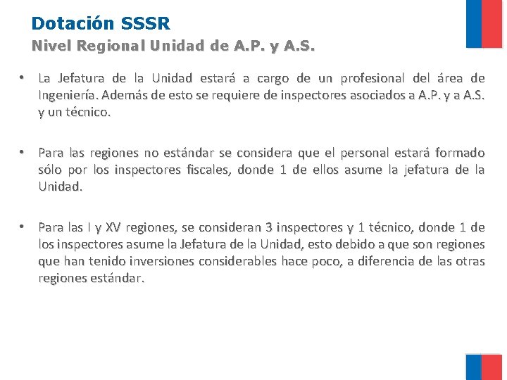 Dotación SSSR Nivel Regional Unidad de A. P. y A. S. • La Jefatura