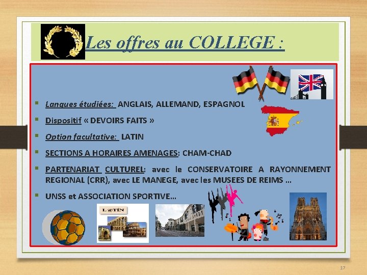 Les offres au COLLEGE : § Langues étudiées: ANGLAIS, ALLEMAND, ESPAGNOL § Dispositif «
