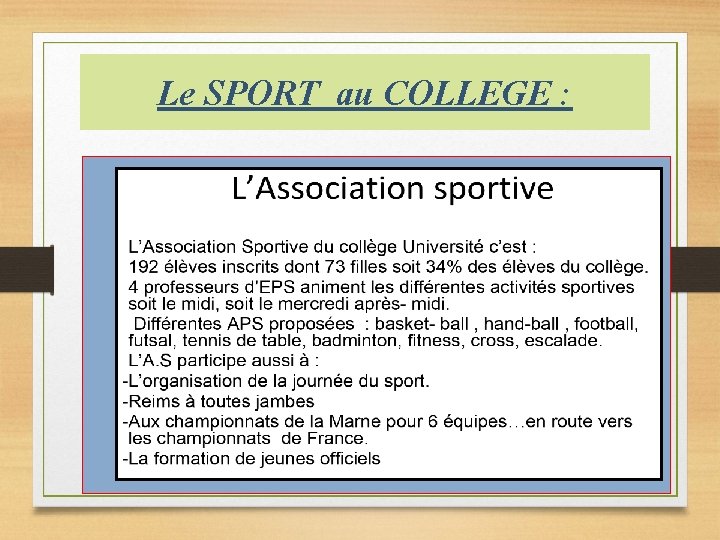 Le SPORT au COLLEGE : 22 