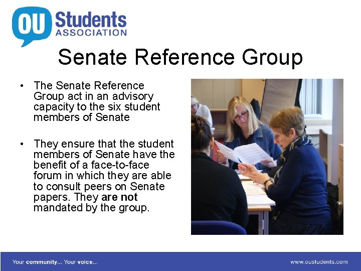 Senate Reference Group • The Senate Reference Group act in an advisory capacity to