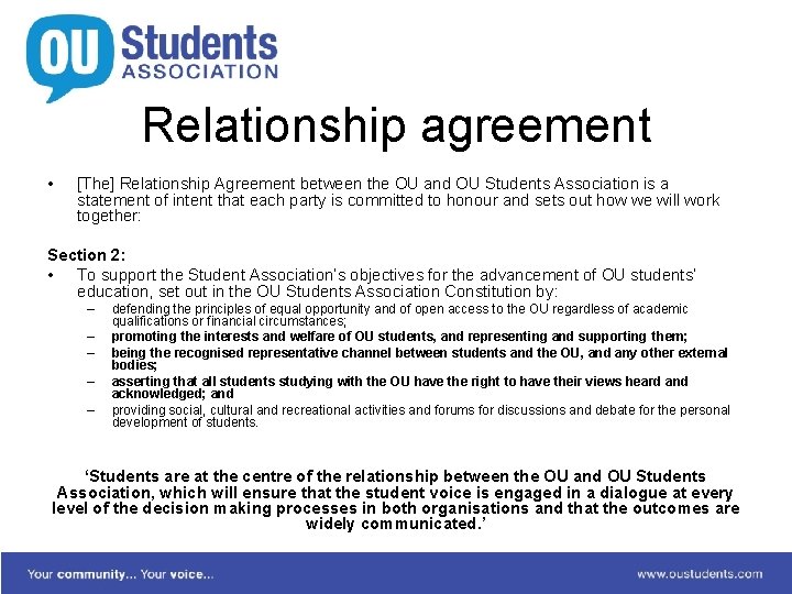 Relationship agreement • [The] Relationship Agreement between the OU and OU Students Association is