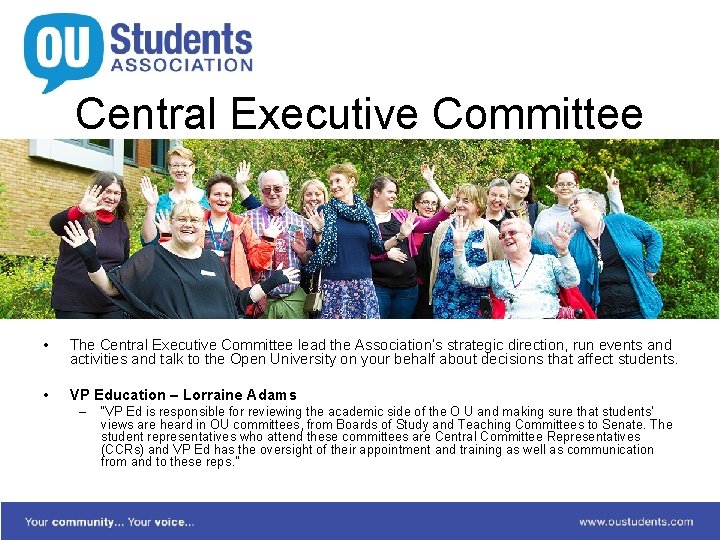 Central Executive Committee • The Central Executive Committee lead the Association’s strategic direction, run