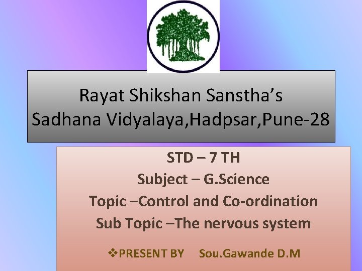 Rayat Shikshan Sanstha’s Sadhana Vidyalaya, Hadpsar, Pune-28 STD – 7 TH Subject – G.