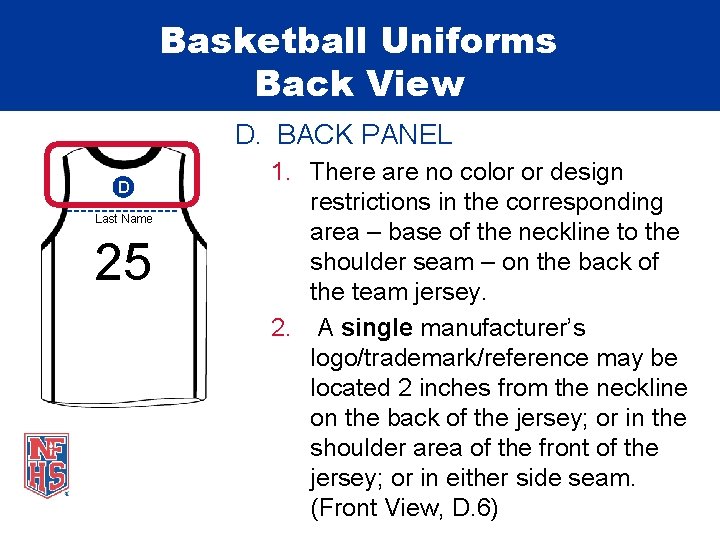 Basketball Uniforms Back View D. BACK PANEL D Last Name 25 1. There are