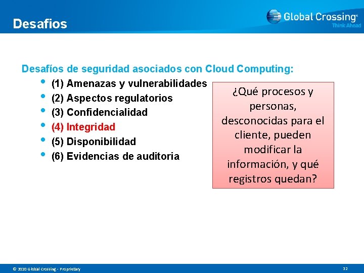 Desafios Desafíos de seguridad asociados con Cloud Computing: (1) Amenazas y vulnerabilidades ¿Qué procesos