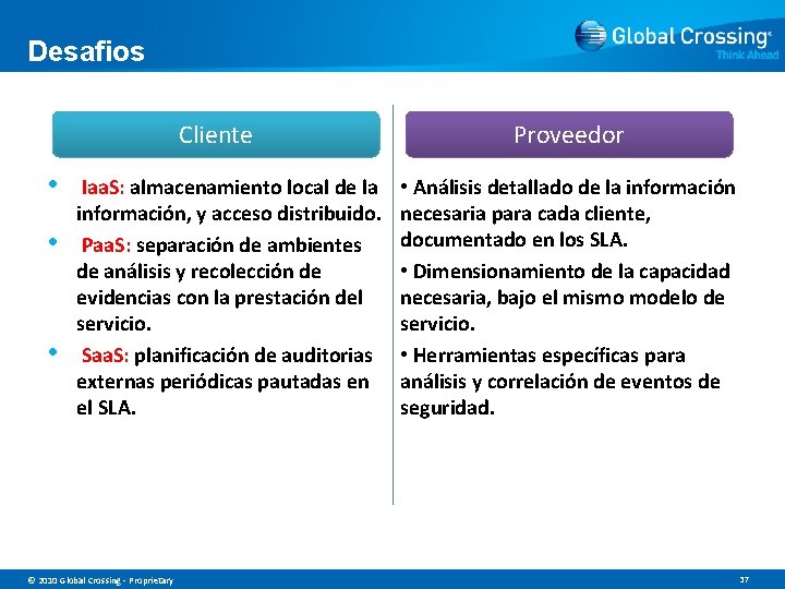 Desafios Cliente • • • Iaa. S: almacenamiento local de la información, y acceso