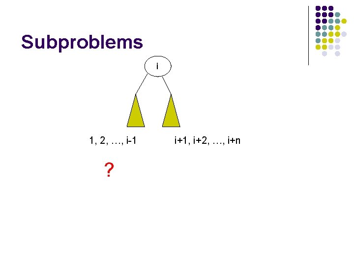 Subproblems i 1, 2, …, i-1 ? i+1, i+2, …, i+n 