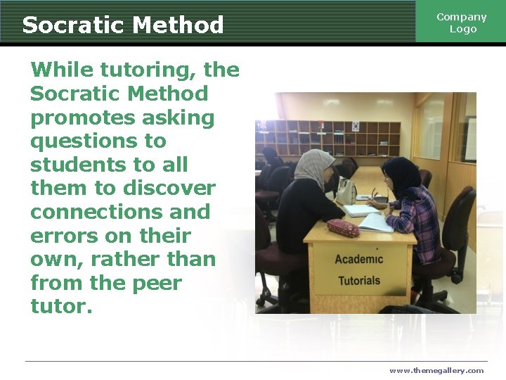 Socratic Method Company Logo While tutoring, the Socratic Method promotes asking questions to students