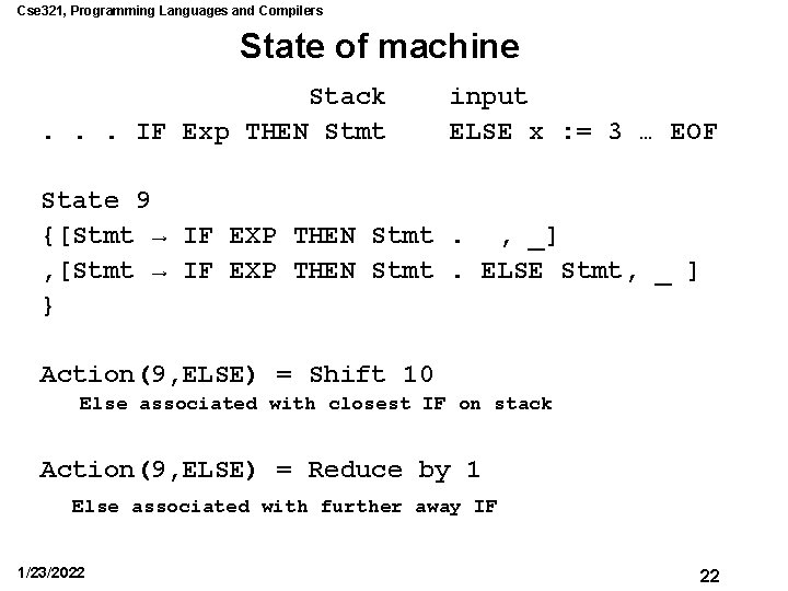 Cse 321, Programming Languages and Compilers State of machine Stack. . . IF Exp