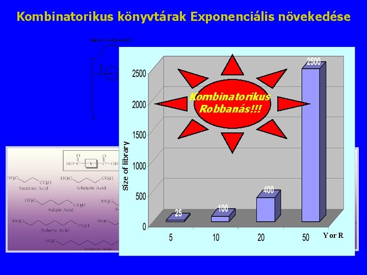 Kombinatorikus könyvtárak Exponenciális növekedése diacid component O Y C O CH 2 C NH Kombinatorikus könyvtárak Exponenciális növekedése diacid component O Y C O CH 2 C NH
