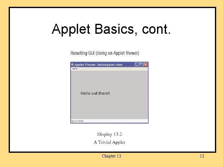 Applet Basics, cont. Chapter 13 12 