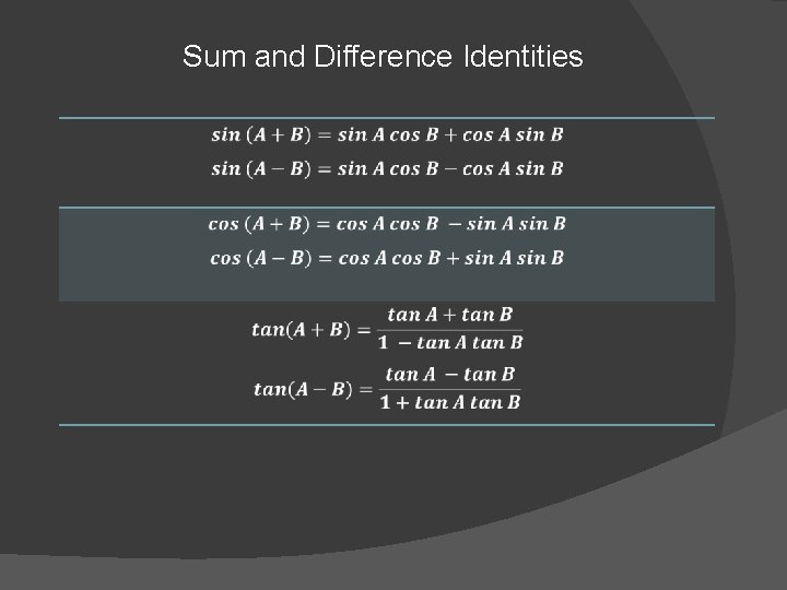 Sum and Difference Identities 