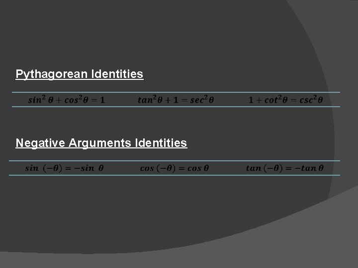 Pythagorean Identities Negative Arguments Identities 