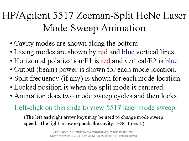 HP/Agilent 5517 Zeeman-Split He. Ne Laser Mode Sweep Animation • Cavity modes are shown